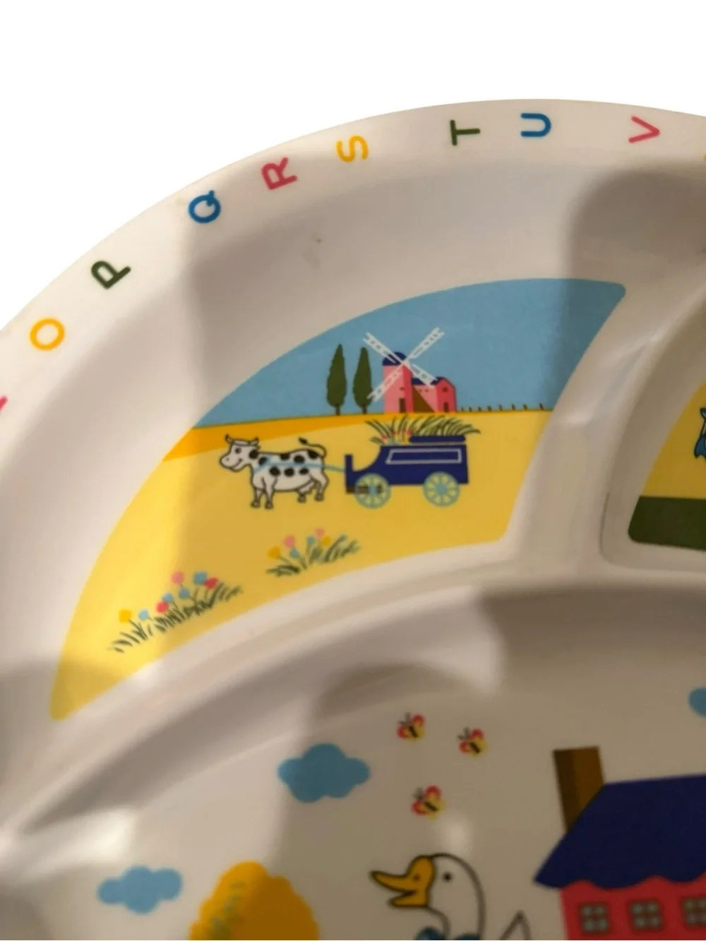 Vintage Kids Goose and Farm Animals Alphabet Rim Divided Melamine Plate‎
